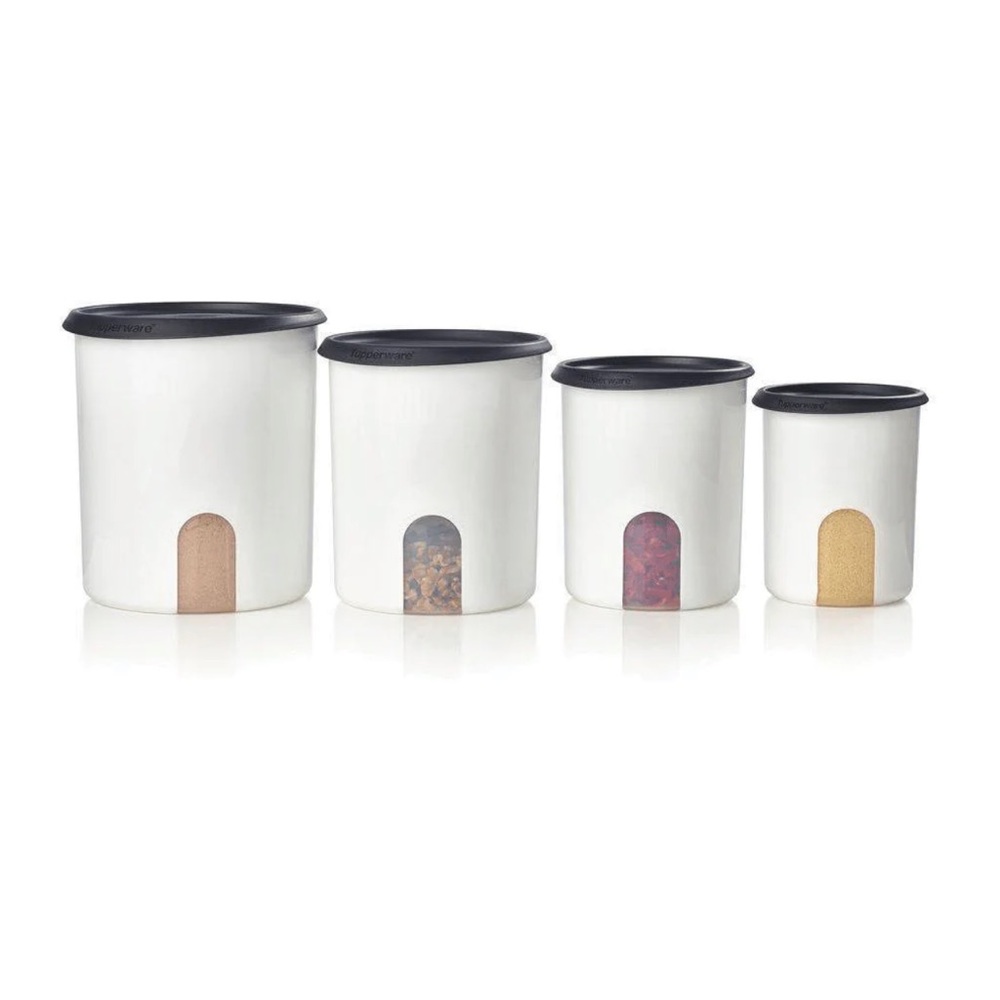 NIP SET OF 4 TUPPERWARE ONE TOUCH® REMINDER CANISTER SET/BLACK